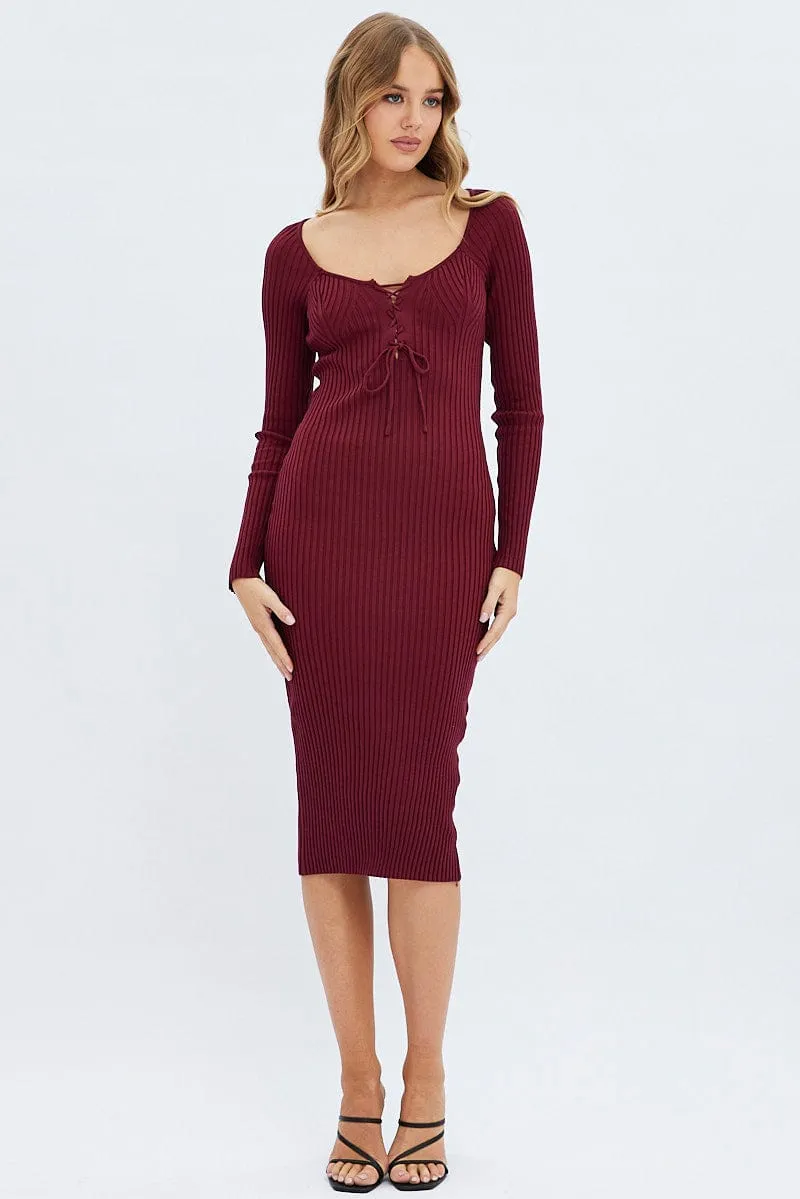 Red Knit Dress Long Sleeve Midi sold by Ally Fashion
