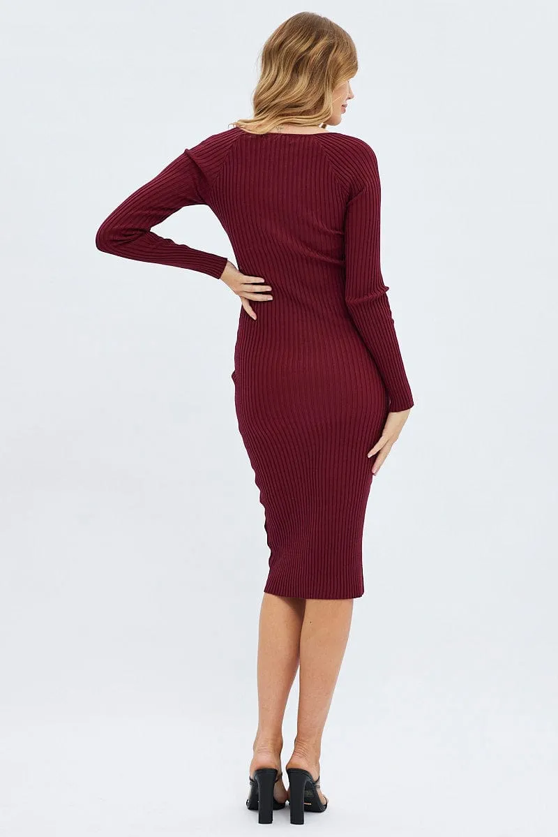 Red Knit Dress Long Sleeve Midi sold by Ally Fashion product image thumbnail 5