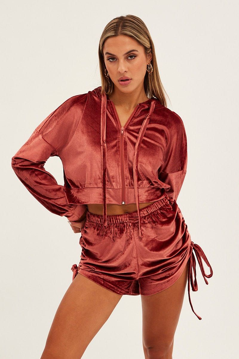 Brown Velvet Jacket Long Sleeve Hoodie sold by Ally Fashion