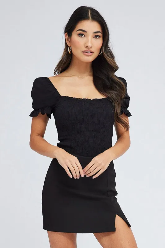 Black Puff Sleeve Bodysuit Cotton sold by Ally Fashion