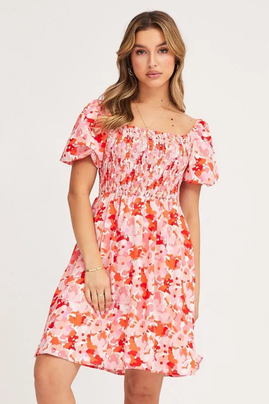 Print Fit And Flare Dress Short Sleeve Square Neck sold by Ally Fashion
