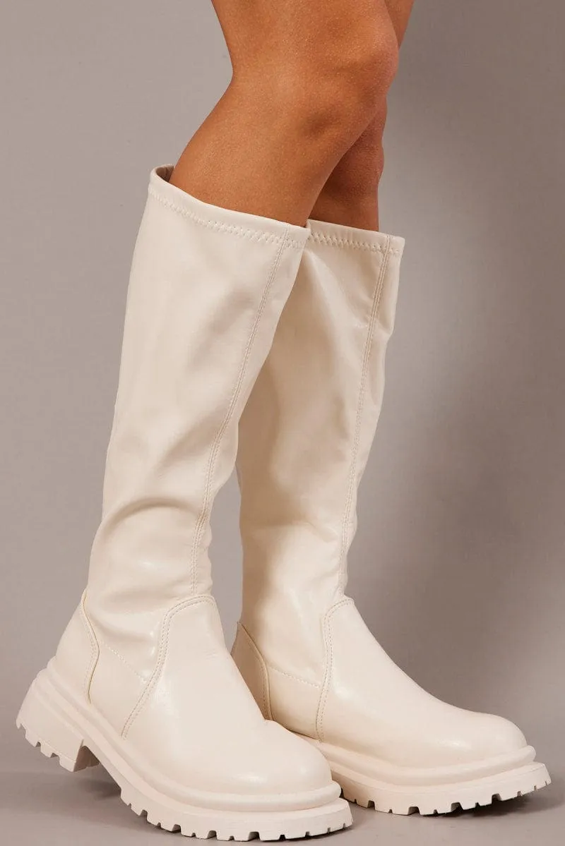 White Chunky Knee High Boots sold by Ally Fashion