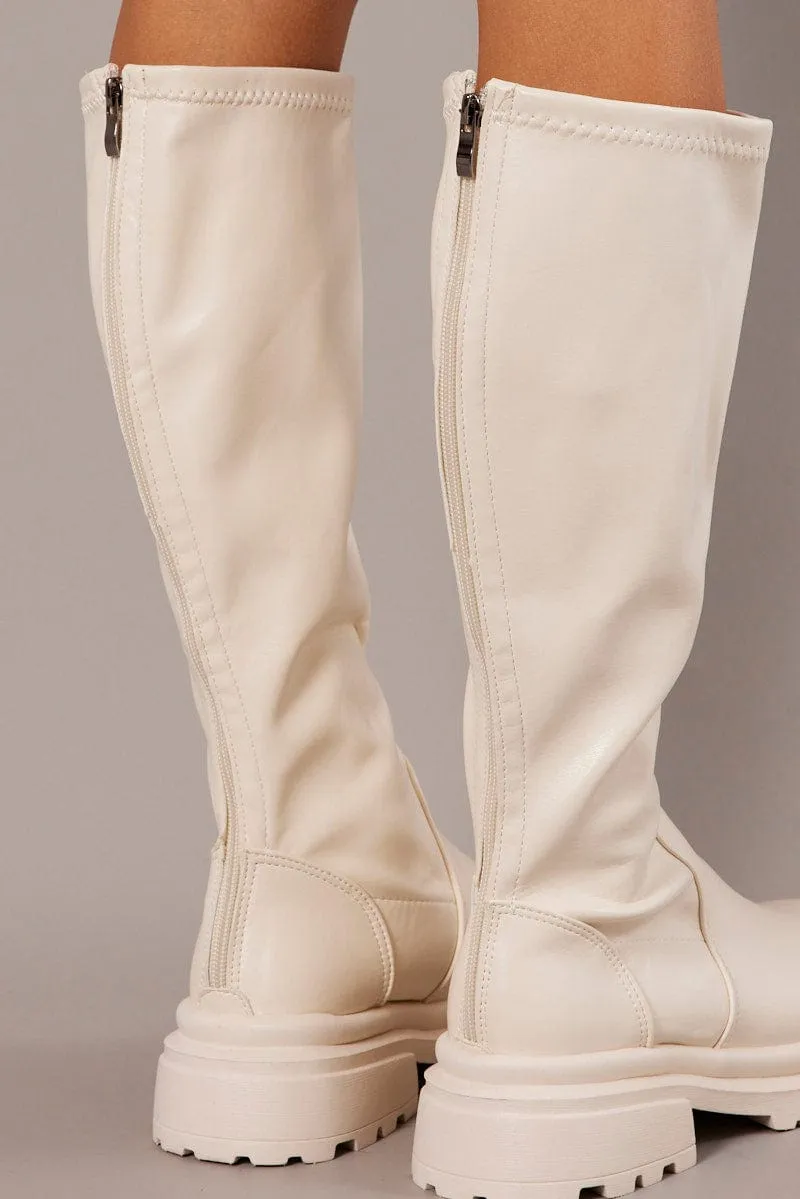 White Chunky Knee High Boots sold by Ally Fashion product image thumbnail 2
