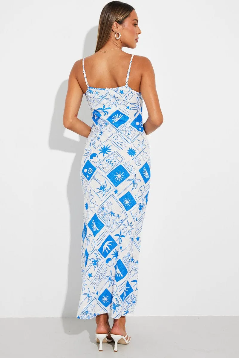 Blue Print Maxi Dress Bias Cut Linen Blend sold by Ally Fashion product image thumbnail 5