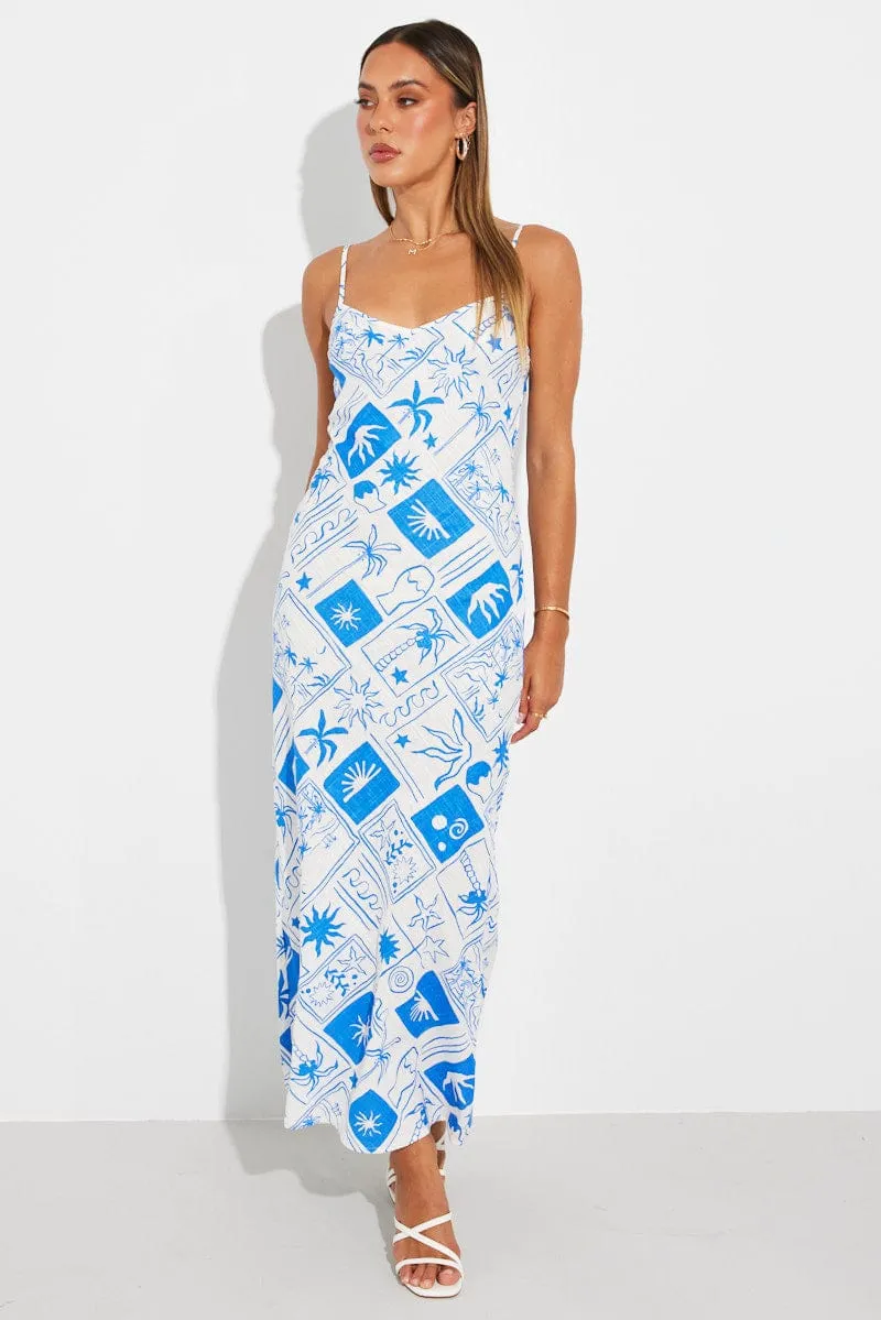 Blue Print Maxi Dress Bias Cut Linen Blend sold by Ally Fashion product image thumbnail 2