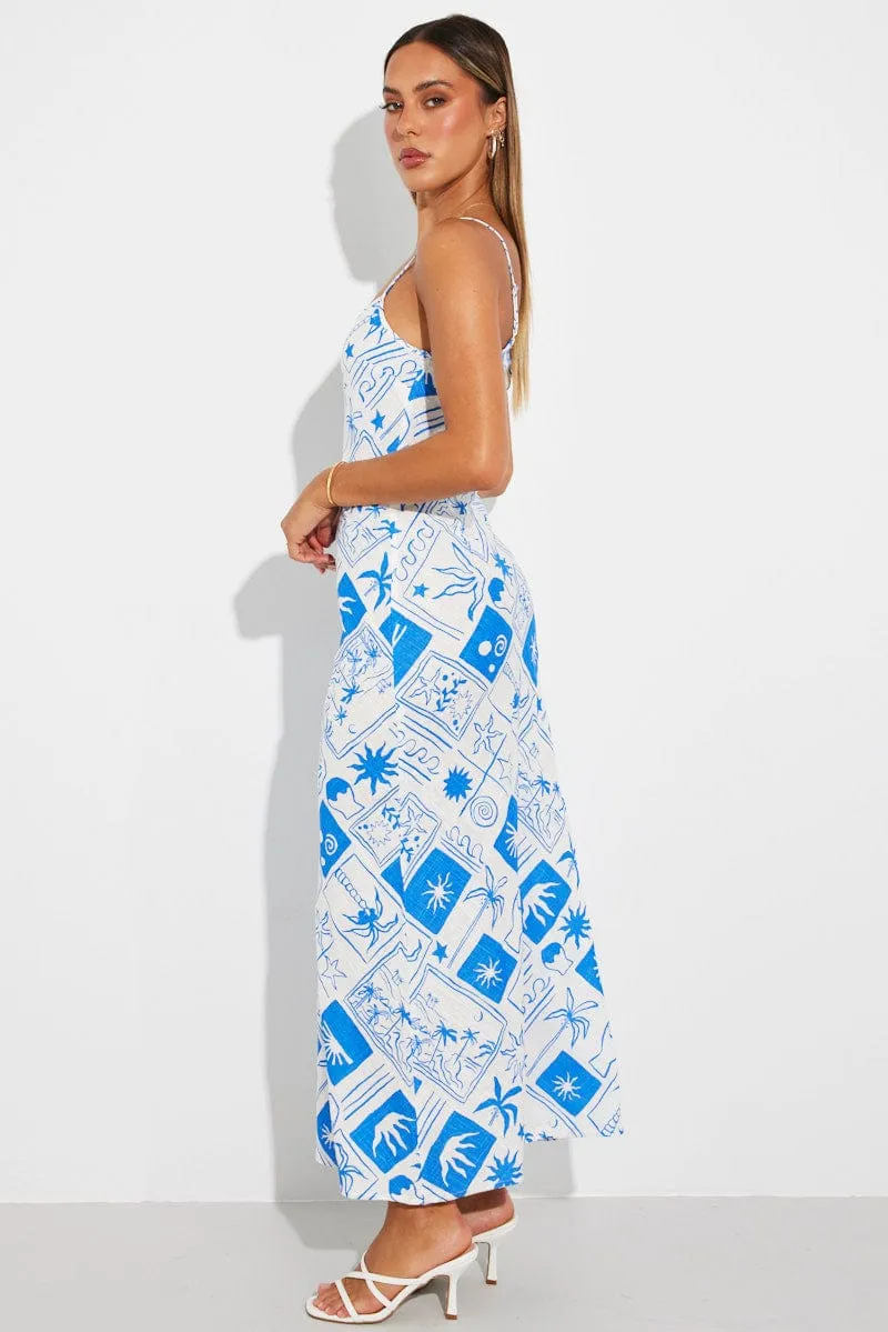 Blue Print Maxi Dress Bias Cut Linen Blend sold by Ally Fashion product image thumbnail 4