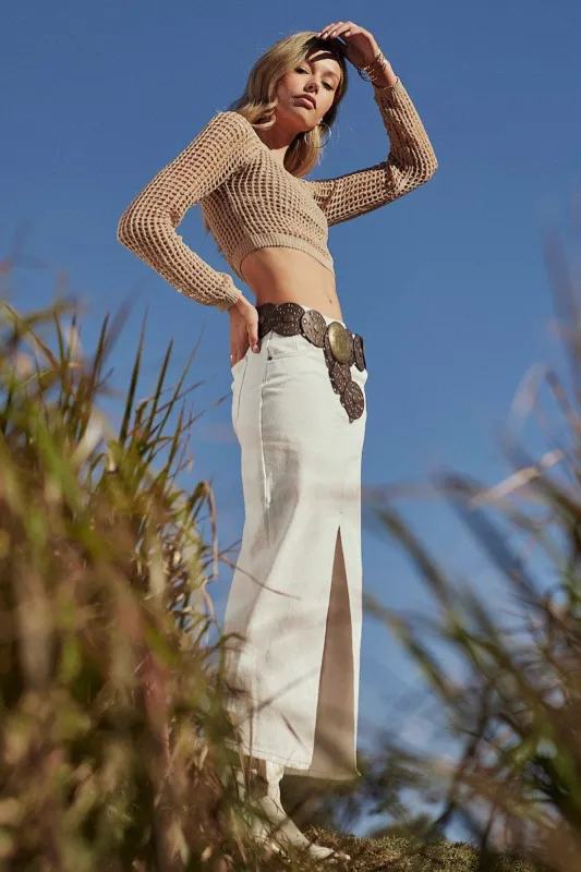 White Denim Skirt High Rise Maxi sold by Ally Fashion