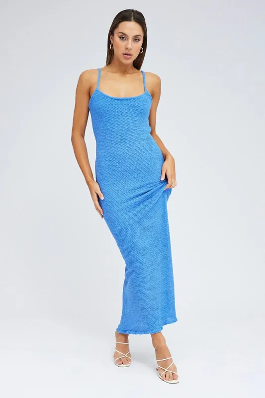 Blue Knit Dress Maxi Crochet sold by Ally Fashion