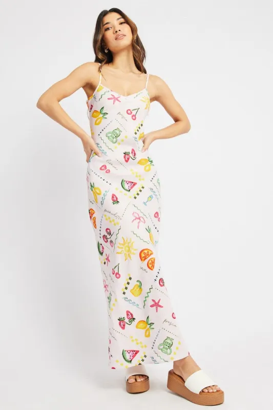 Multi Abstract Maxi Dress Bias Cut sold by Ally Fashion