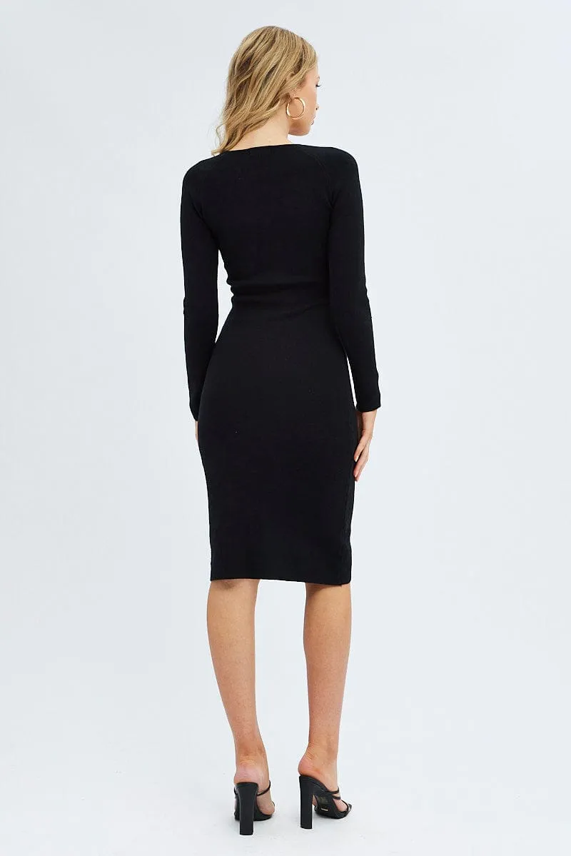 Black Midi Dress Long Sleeve Sweetheart Neckline Knit sold by Ally Fashion product image thumbnail 5