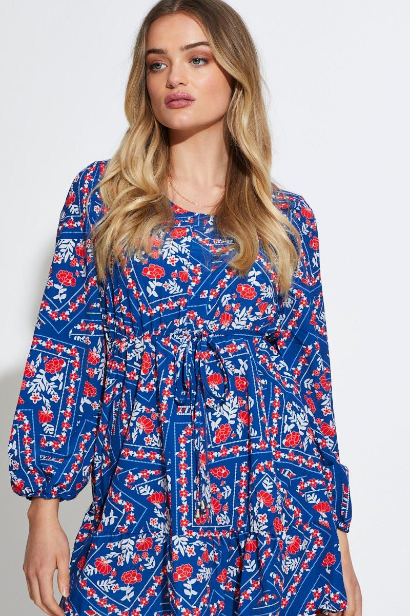 Print Mini Dress Long Sleeve V Neck sold by Ally Fashion product image thumbnail 5