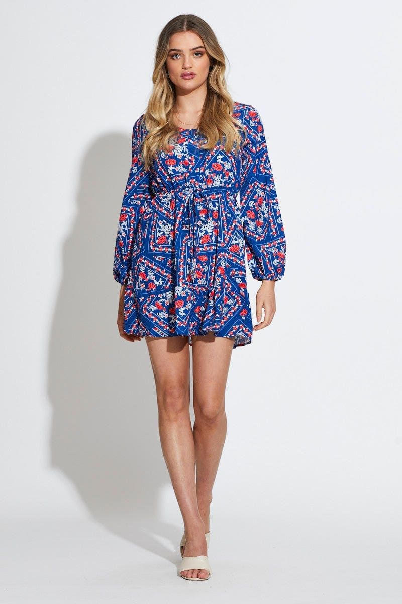 Print Mini Dress Long Sleeve V Neck sold by Ally Fashion product image thumbnail 2