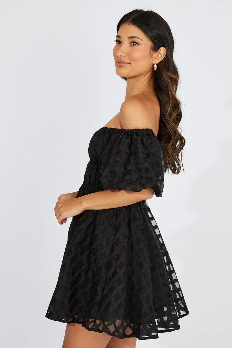Black Fit And Flare Dress Puff Sleeve Mini sold by Ally Fashion product image thumbnail 4