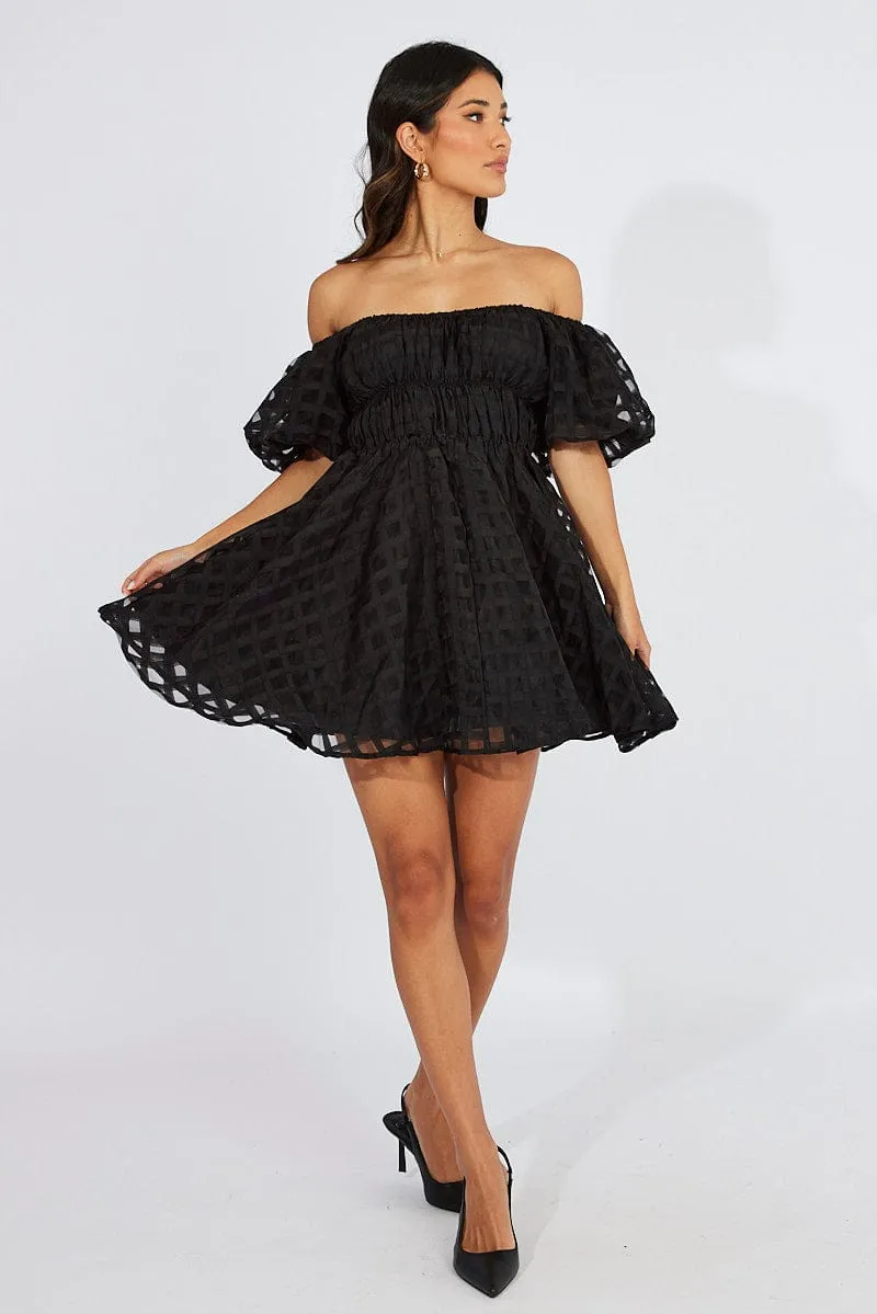 Black Fit And Flare Dress Puff Sleeve Mini sold by Ally Fashion