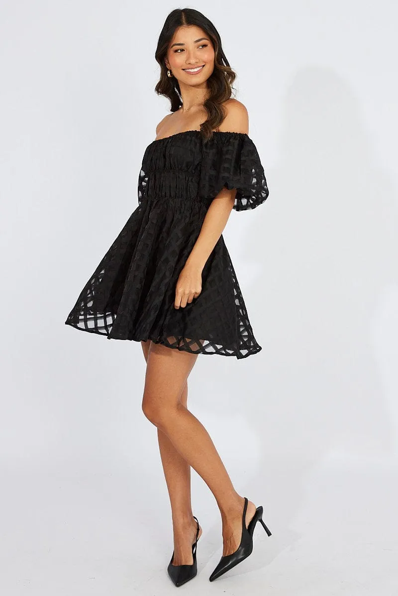 Black Fit And Flare Dress Puff Sleeve Mini sold by Ally Fashion product image thumbnail 2