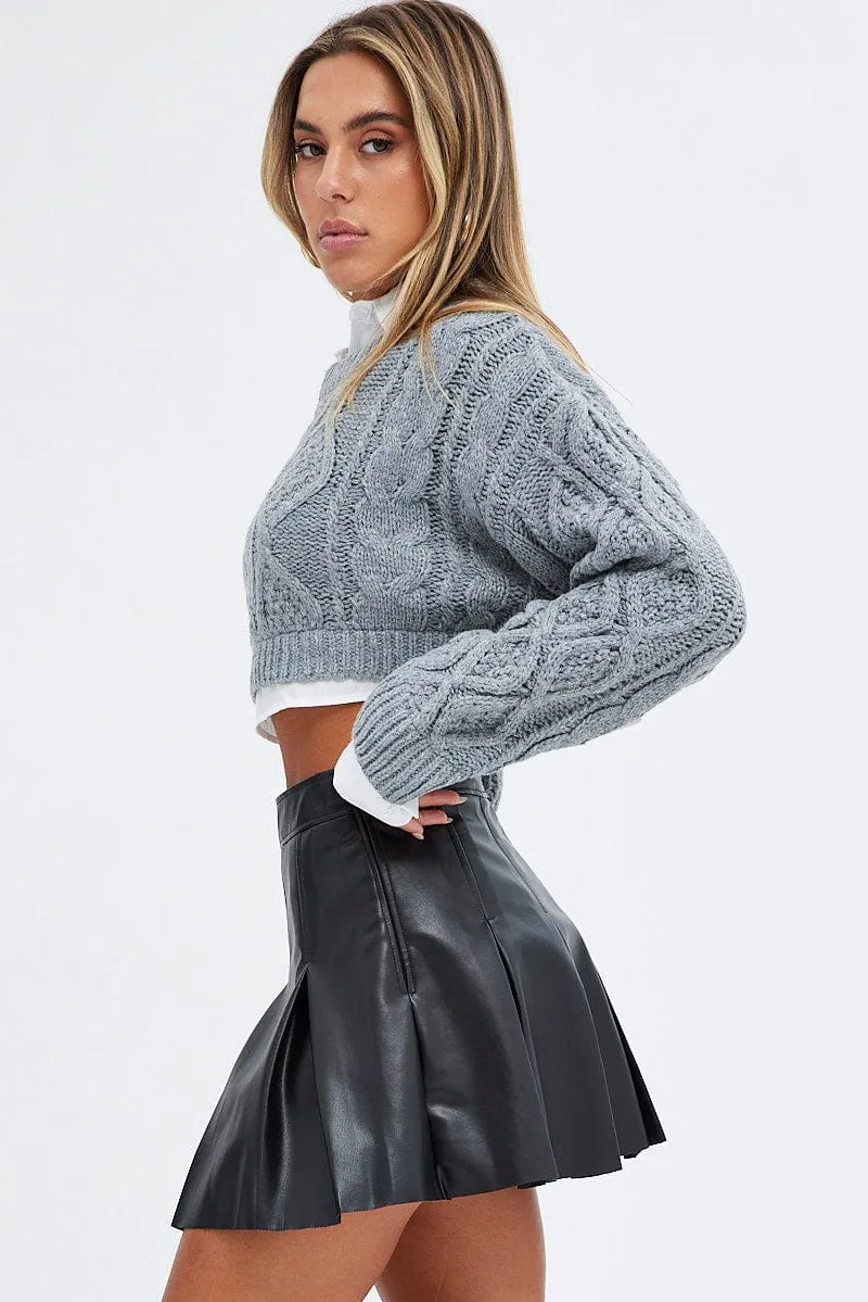 Black Pleated Skirt Mini Faux Leather sold by Ally Fashion product image thumbnail 4