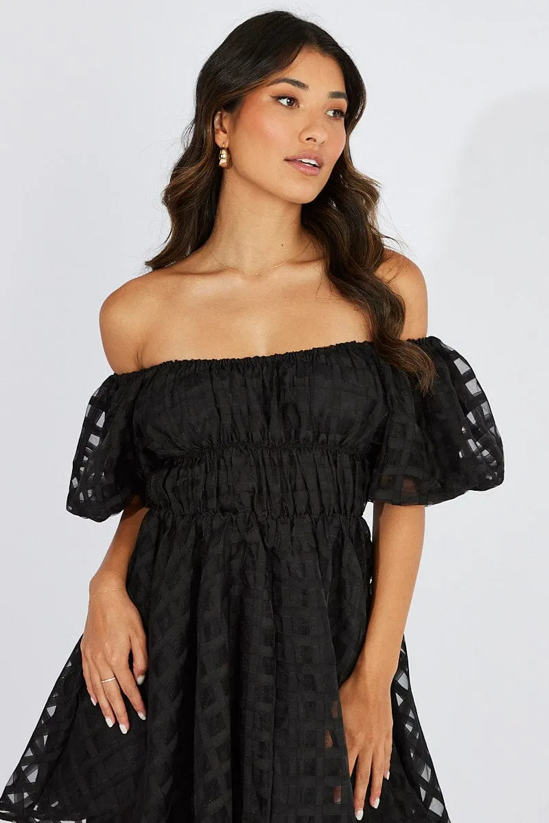 Black Fit And Flare Dress Puff Sleeve Mini sold by Ally Fashion product image thumbnail 3