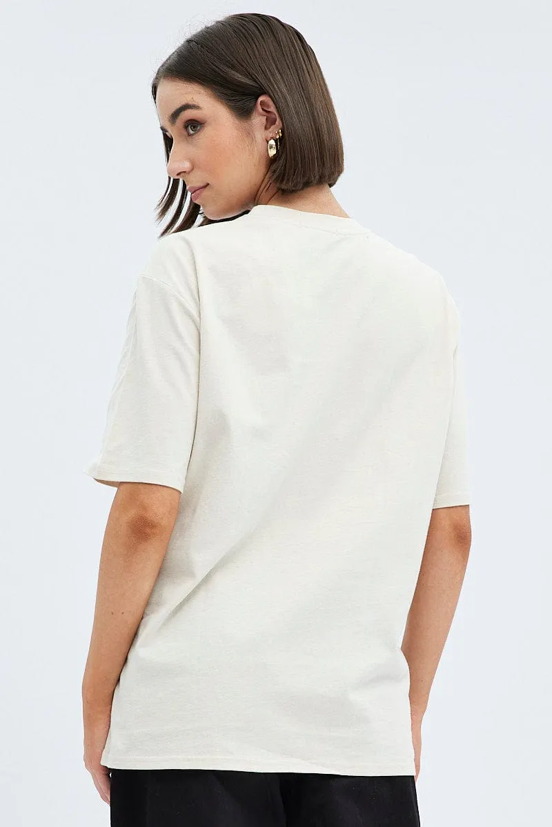 Beige Graphic Tee Short Sleeve Oversized sold by Ally Fashion product image thumbnail 5