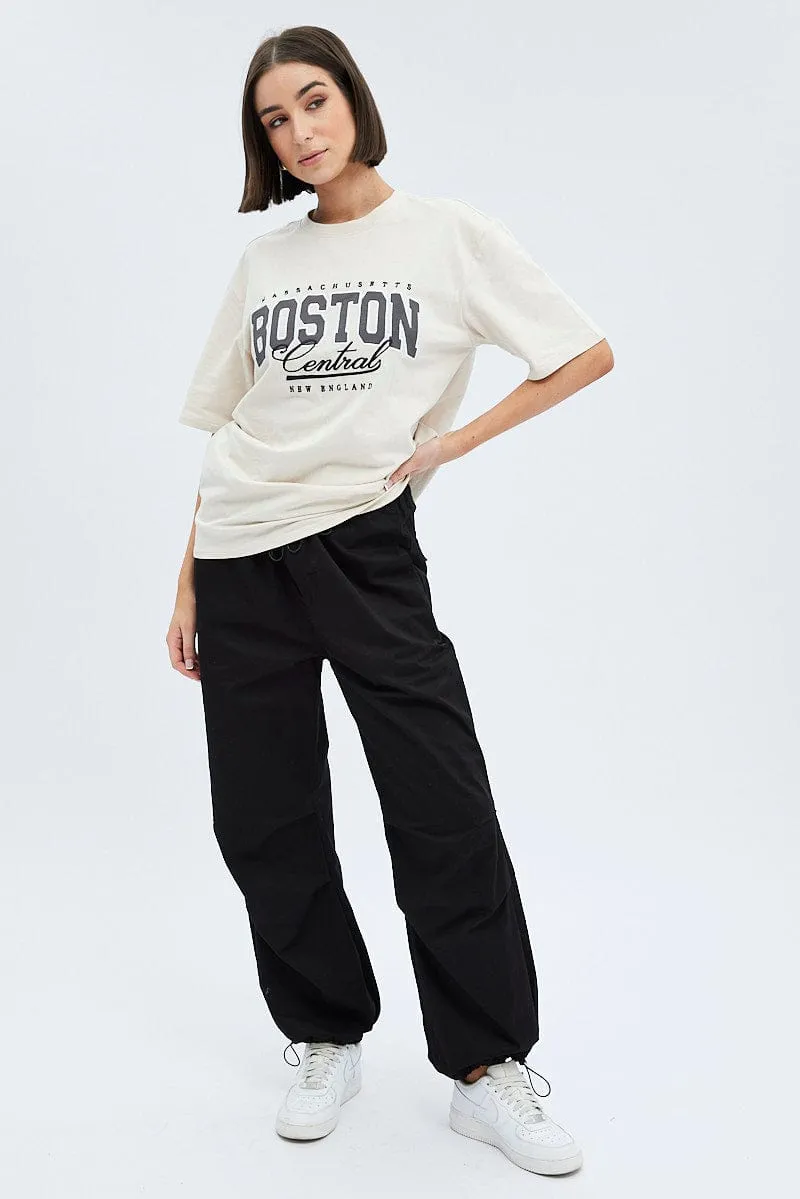 Beige Graphic Tee Short Sleeve Oversized sold by Ally Fashion product image thumbnail 2