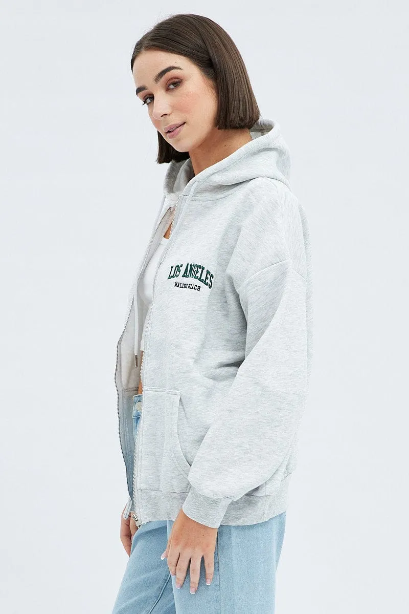 Grey Hoodie Zip Long Sleeves Embroidery sold by Ally Fashion product image thumbnail 4