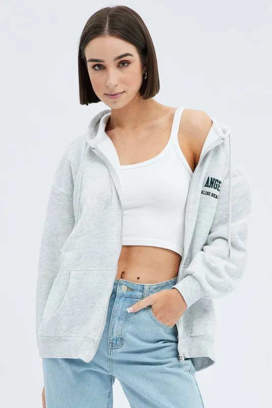 Grey Hoodie Zip Long Sleeves Embroidery sold by Ally Fashion