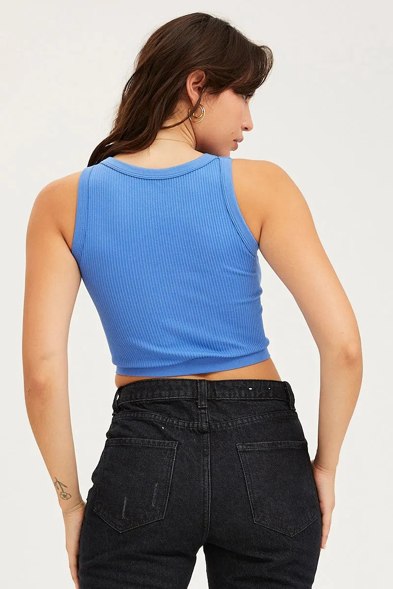 Blue Tank Top Crew Neck Seamless sold by Ally Fashion product image thumbnail 5