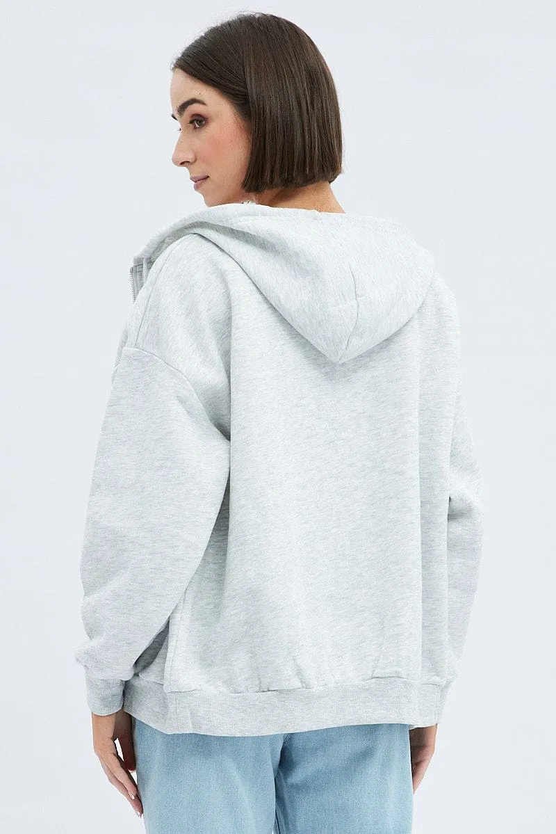 Grey Hoodie Zip Long Sleeves Embroidery sold by Ally Fashion product image thumbnail 5
