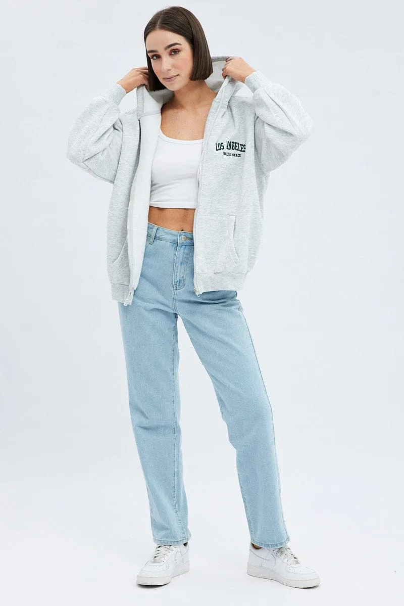 Grey Hoodie Zip Long Sleeves Embroidery sold by Ally Fashion product image thumbnail 2