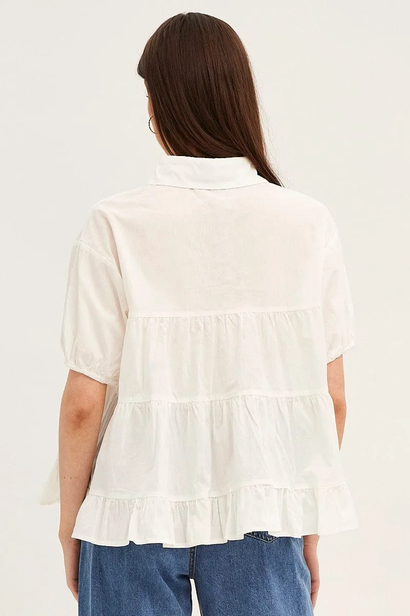 White Collared Shirt Puff Sleeve sold by Ally Fashion product image thumbnail 5