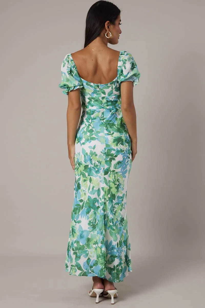 Green Floral Midi Dress Puff Sleeve sold by Ally Fashion product image thumbnail 5
