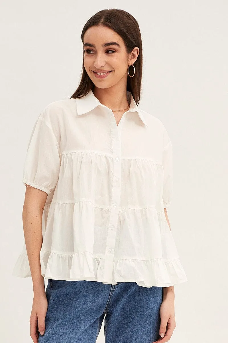 White Collared Shirt Puff Sleeve sold by Ally Fashion product image thumbnail 3