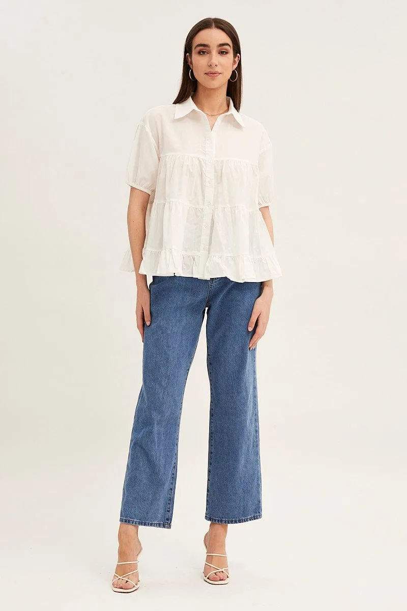 White Collared Shirt Puff Sleeve sold by Ally Fashion product image thumbnail 2
