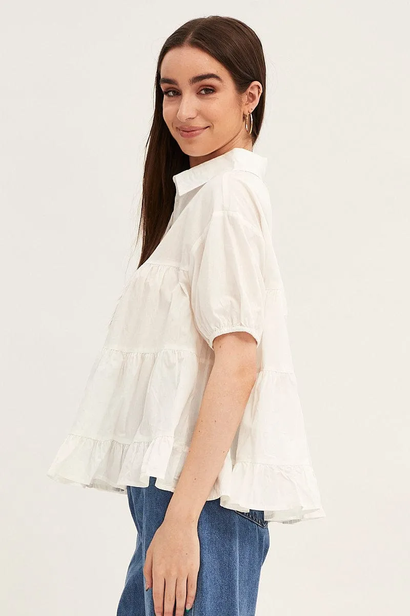 White Collared Shirt Puff Sleeve sold by Ally Fashion product image thumbnail 4
