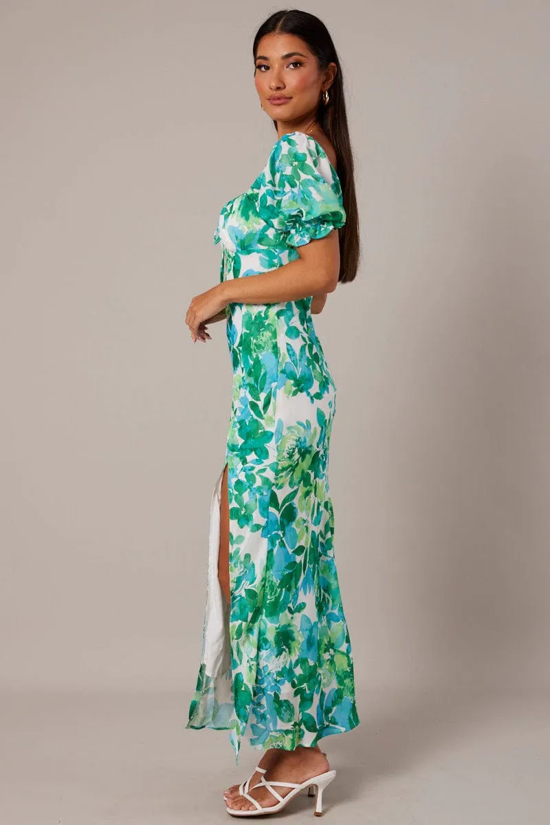 Green Floral Midi Dress Puff Sleeve sold by Ally Fashion product image thumbnail 4