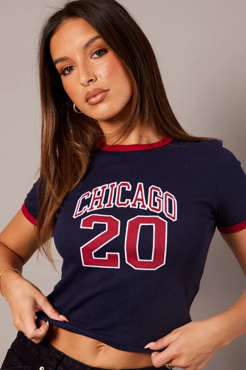 Blue Graphic Tee Short Sleeve sold by Ally Fashion