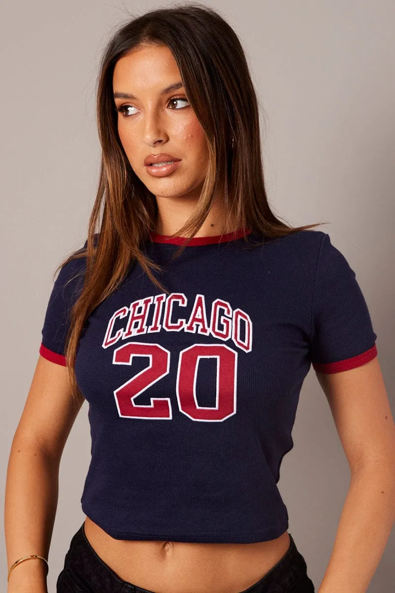 Blue Graphic Tee Short Sleeve sold by Ally Fashion product image thumbnail 3