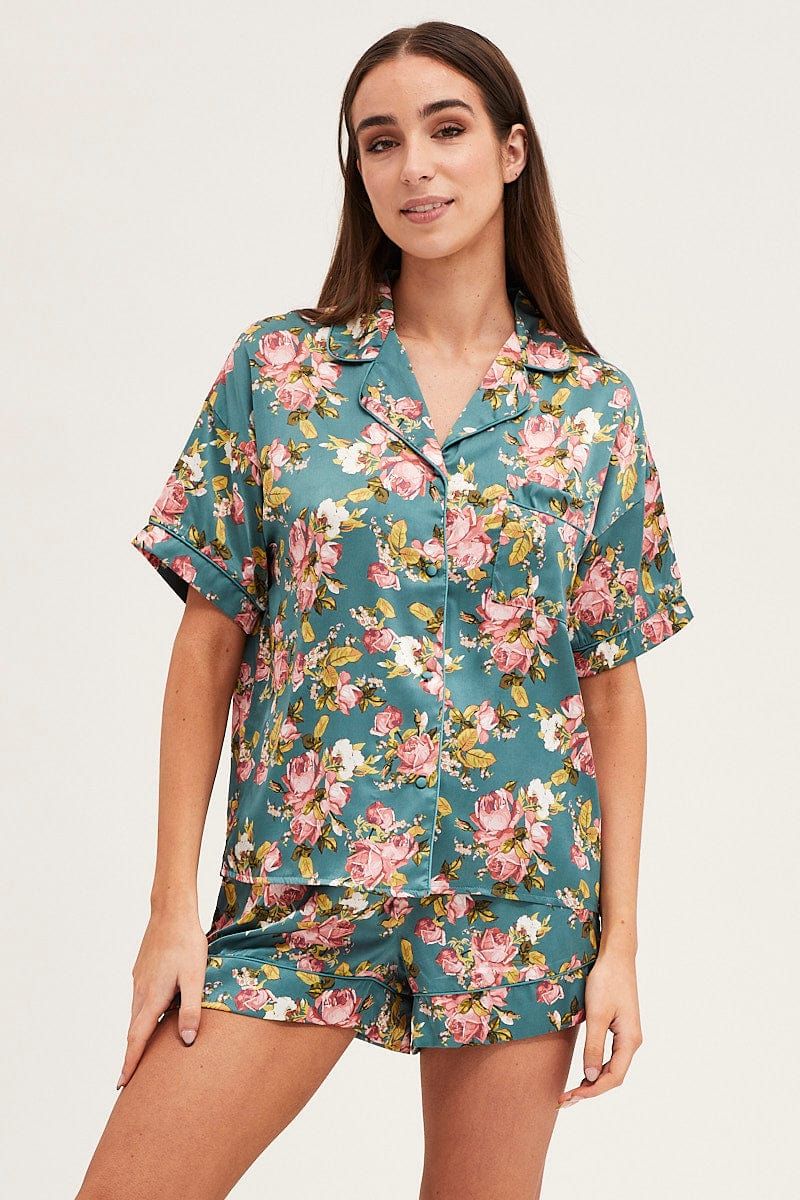 Print Satin Pajamas Set Short Sleeve sold by Ally Fashion product image thumbnail 3