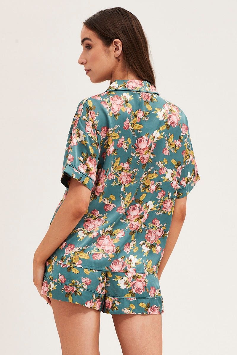 Print Satin Pajamas Set Short Sleeve sold by Ally Fashion product image thumbnail 5