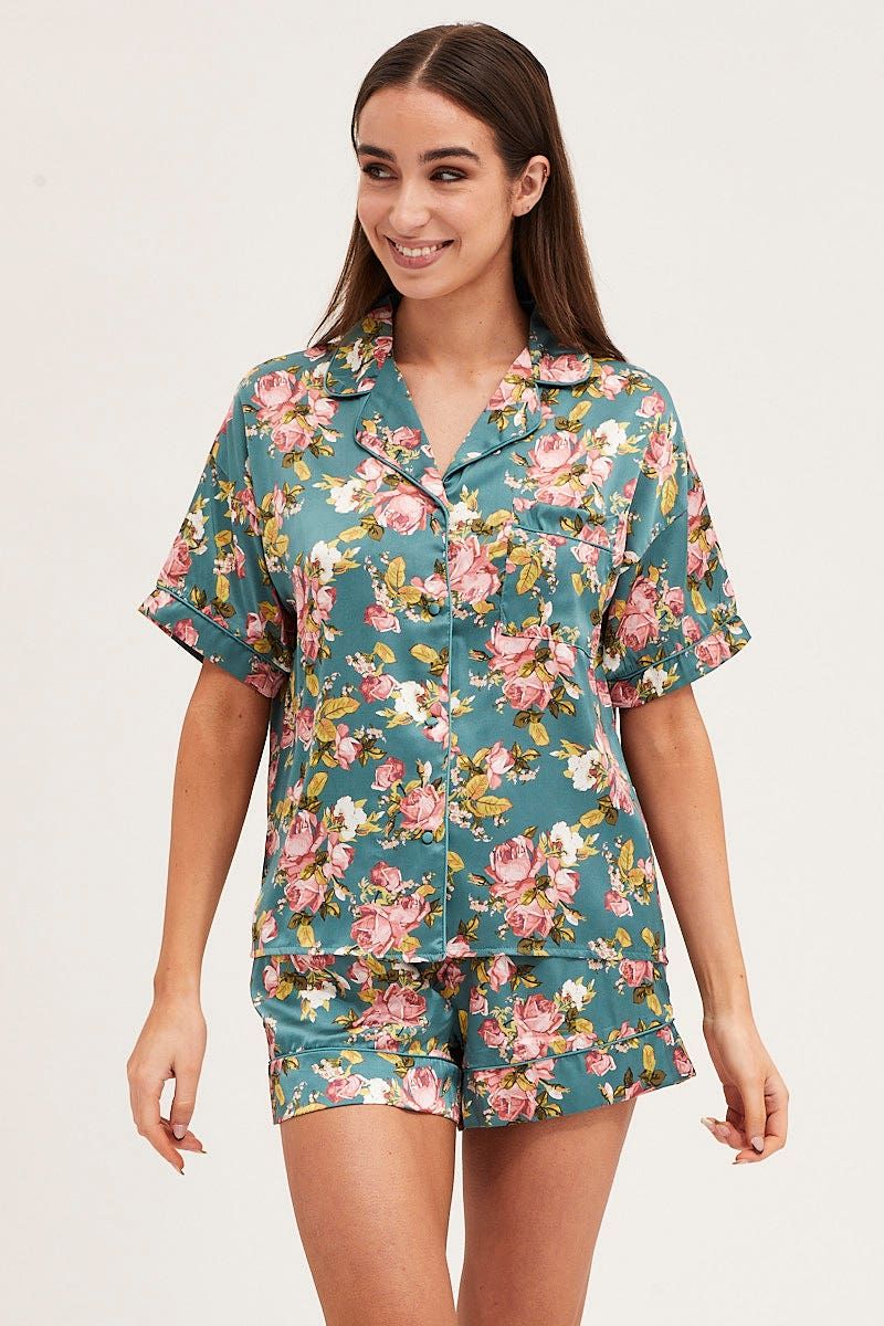 Print Satin Pajamas Set Short Sleeve sold by Ally Fashion product image thumbnail 2
