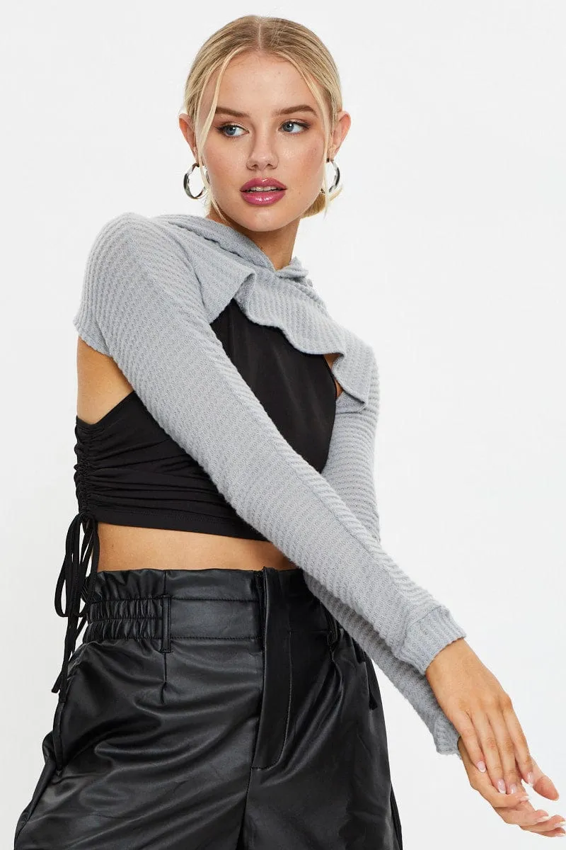 Grey Super Crop Hoodie Sweater sold by Ally Fashion product image thumbnail 2