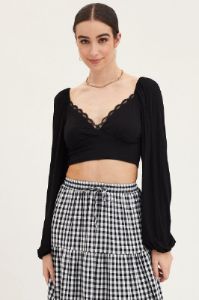 Black Top Long Sleeve Lace Trim sold by Ally Fashion