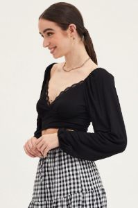 Black Top Long Sleeve Lace Trim sold by Ally Fashion
