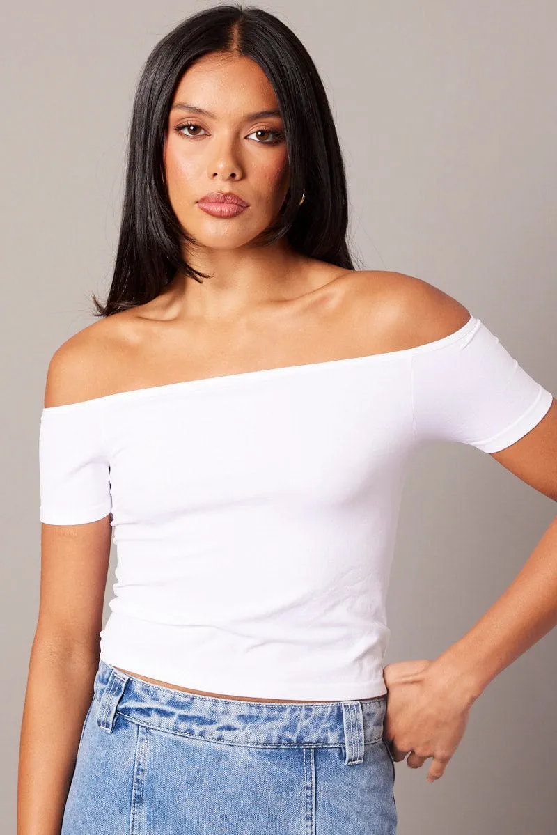 White Off Shoulder Top Short Sleeve Seamless sold by Ally Fashion product image thumbnail 3