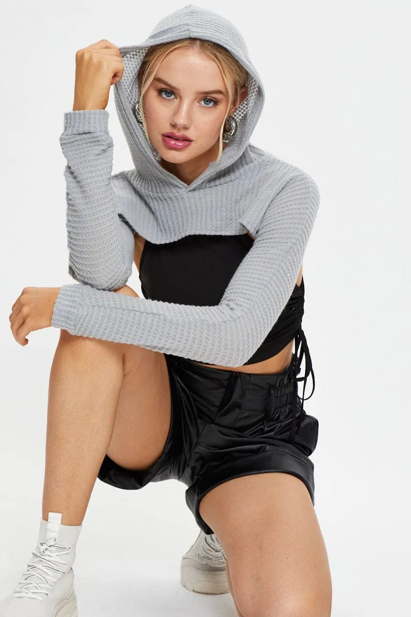 Grey Super Crop Hoodie Sweater sold by Ally Fashion