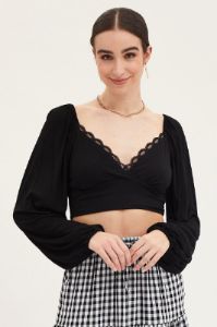 Black Top Long Sleeve Lace Trim sold by Ally Fashion