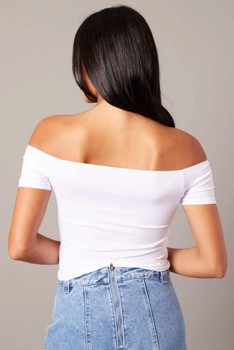 White Off Shoulder Top Short Sleeve Seamless sold by Ally Fashion product image thumbnail 5