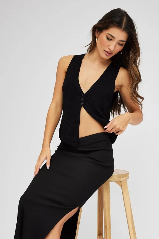 Black Knit Vest V Neck sold by Ally Fashion