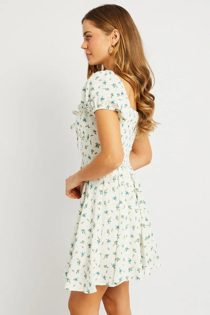 White Ditsy Fit And Flare Dress Mini sold by Ally Fashion product image thumbnail 4
