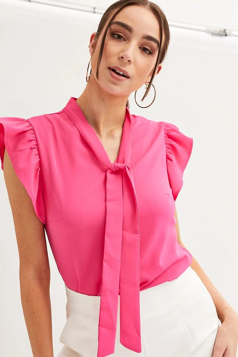 Pink Tie Front Ruffle Sleeve Top sold by Ally Fashion product image thumbnail 3