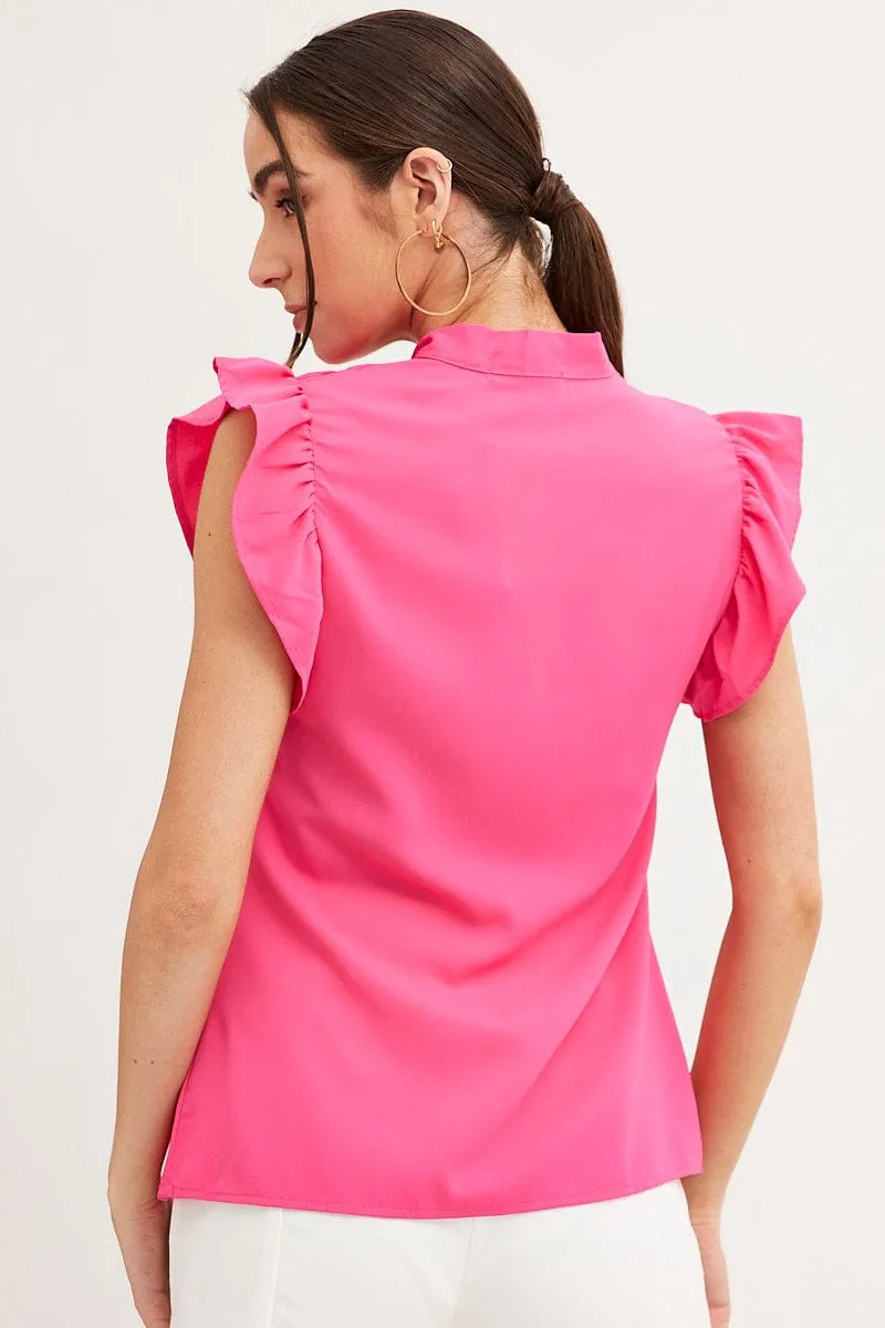 Pink Tie Front Ruffle Sleeve Top sold by Ally Fashion product image thumbnail 5